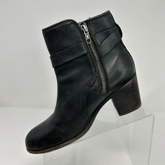 Frye Malorie Knotted Black Leather Booties Casual Block Heel Size 8 Buckle Fall - Picture 5 of 17